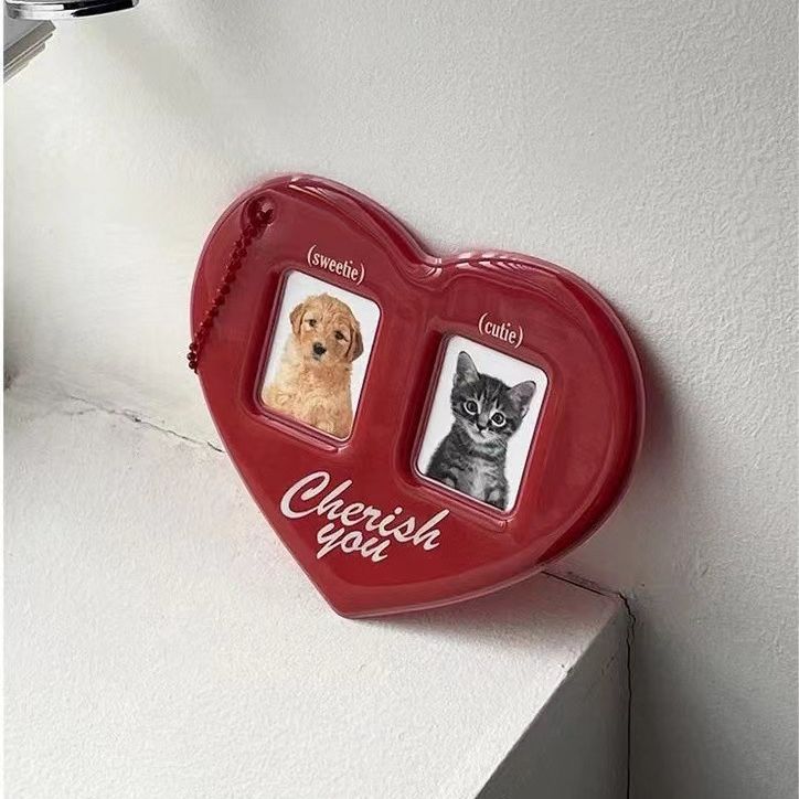 Picture of Ins Red Love ID Card Photo Aidou Big Head Sticker Couple Card Case Pendant Keychain Hanging Chain Decoration