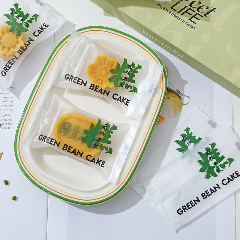 Mung bean cake packaging bag machine-sealed transparent bottom holder mung bean sorbet bag baking individual handmade sorbet bag wholesale
