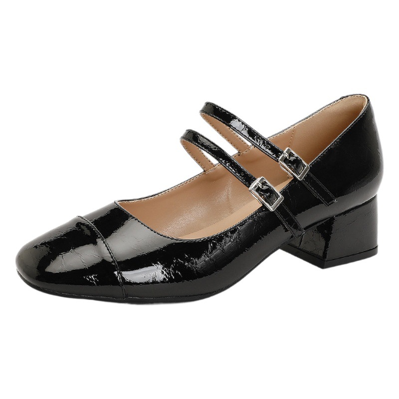 Teahoo French Women's Shoes 2024 Autumn and Winter French Square Toe Pumps with Buckles Mary Jane Shoes Casual Shoes