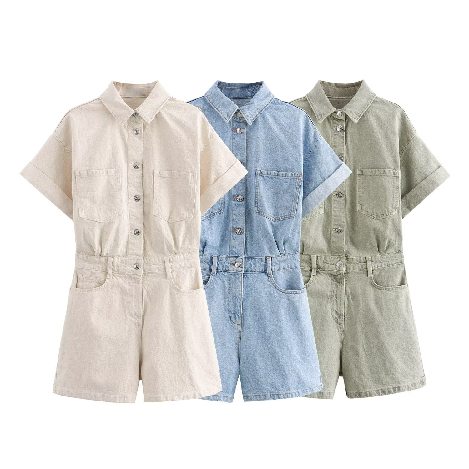 Picture of 2024 Summer New European and American Cross-border Women's Polo Collar Fashion Casual Short Denim Waisted Short-sleeved Panties