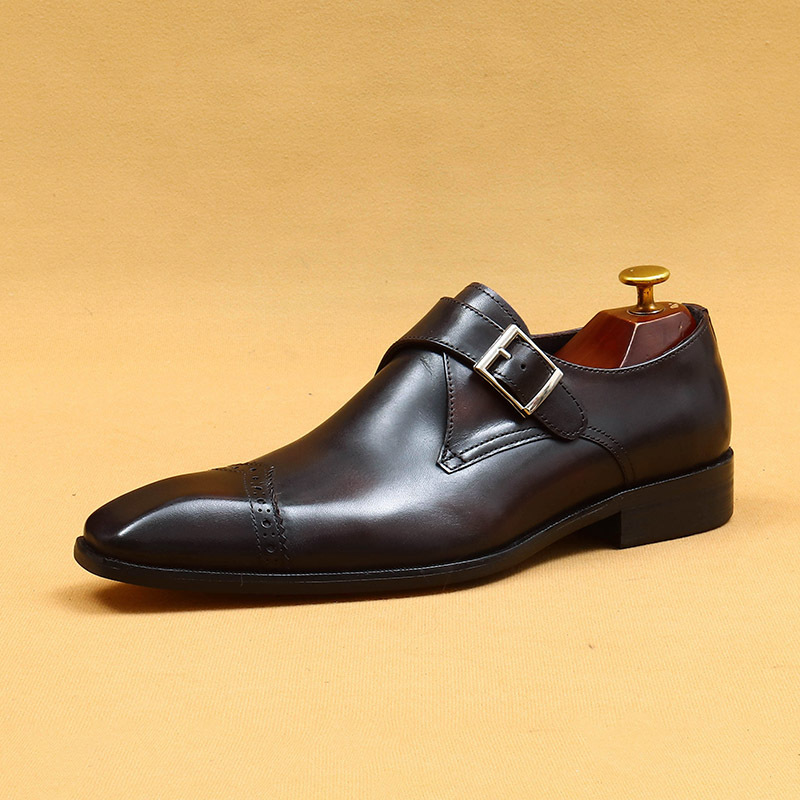 Picture of [vip for] handmade custom monk shoes men's British vintage buckle business formal leather square toe shoes