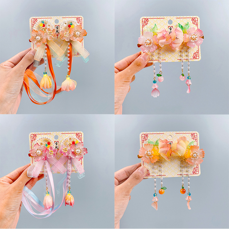 Han Dynasty Headwear for Girls, Ancient Style Flower Light Hairpins, New Year's Day Girls' Hairpins, Little Girls' Chinese Style Hair Accessories