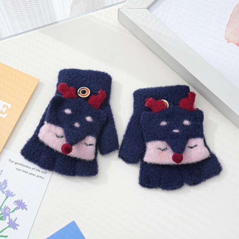 Picture of Children's flip gloves autumn and winter boys half finger warm cute Primary School students writing knitted dual-purpose gloves wholesale