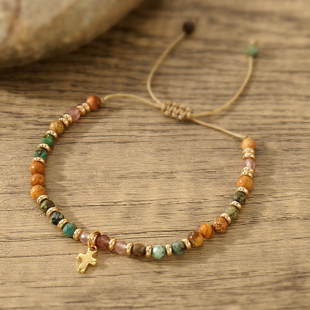 Cross-border Bohemian Style Color Natural Stone Beaded Bracelet Double-layer High-end Sense Bracelet Niche Fashion Bracelet