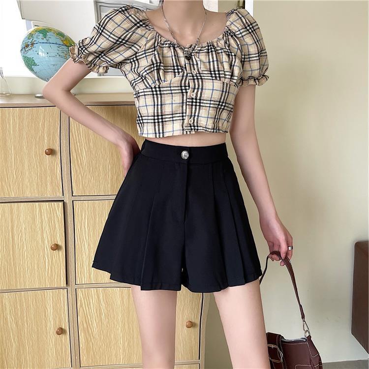 Picture of Fashionable high waist slimming black wide leg pants for women 2024 Summer new elegant irregular suit shorts