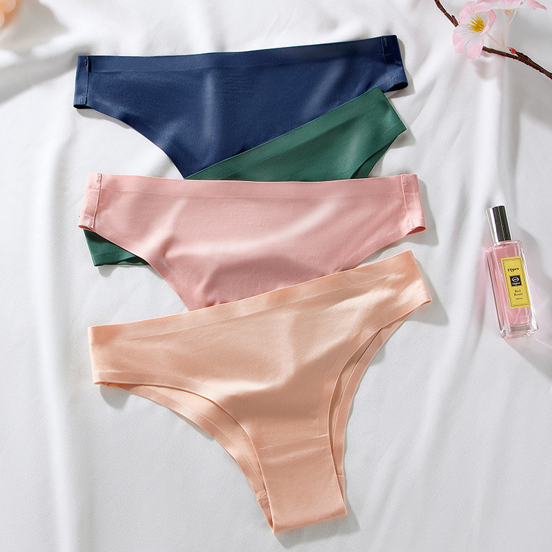 European and American Smooth Thong Women's Solid Color Ice Silk Seamless Low Waist Fitness Sports Sexy Temptation T-shaped Women's Underwear