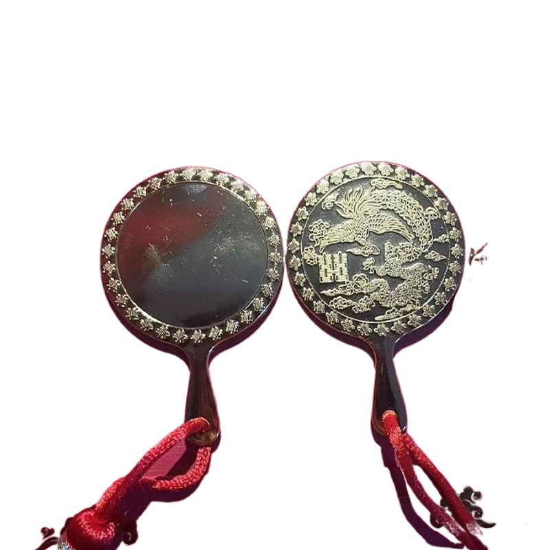 Wedding Mirror, Dowry Mirror for the Bride, Waist Mirror, Dragon and Phoenix Mirror, Alloy Round Eight-Trigram Mirror, Wedding Gift, Festive Wedding Celebration