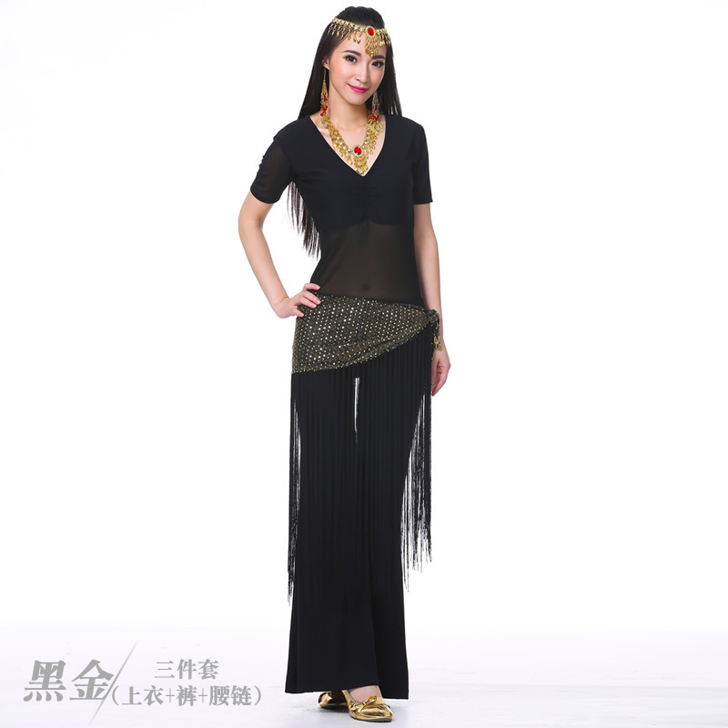 Picture of Dancer's Mid-crumpled Semi-transparent Yarn Short-sleeved Belly Dance Clothes Practice Clothes Clothing Practice Clothes suit New Summer