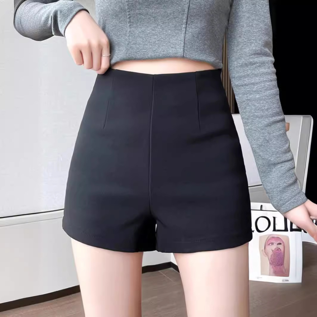 Black Casual Shorts Women's 2024 Summer Korean Style High Waist Slim A- line Wide Leg Pants Fashionable Bottoming Outer Wear Hot Pants