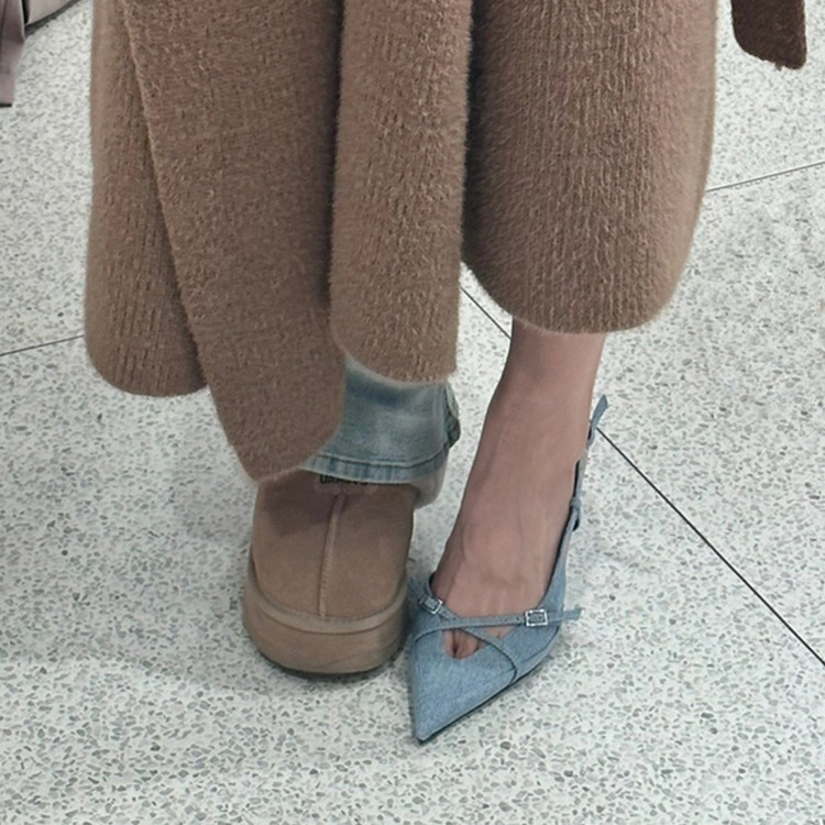 Pointed Stiletto Heel Denim High Heels Summer Niche Elegant 2024 New Women's Sandals with Buckle