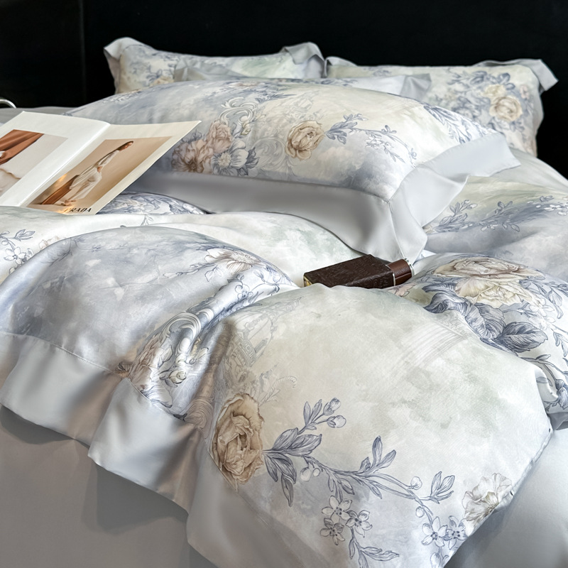 Picture of Summer Class A Maternal and Infant Grade Lyocell Tens Four-Piece Light Luxury Ice Silk Naked Sleeping Cool Quilt Cover Bed Sheet 1.8 Bedding