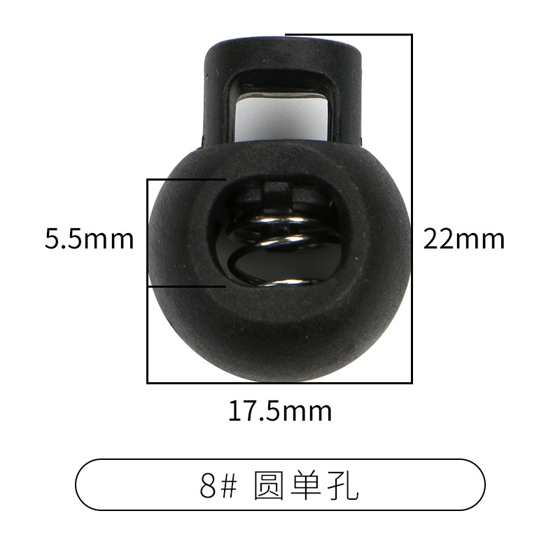 Picture of Manufacturer Plastic Adjustable Elastic Belt Spring Buckle with Rope Pig Nose Buckle Single and Double Holes Round Black Transparent Drawstring Buckle