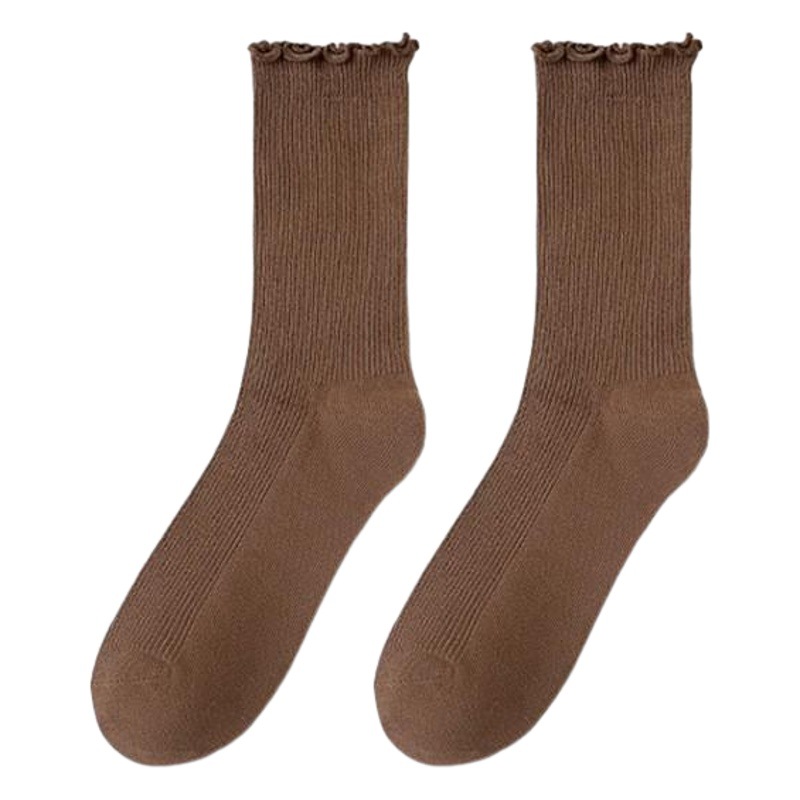 Wood-ear socks ladies tube socks summer thin pile socks summer black and white autumn stockings loafers tide
