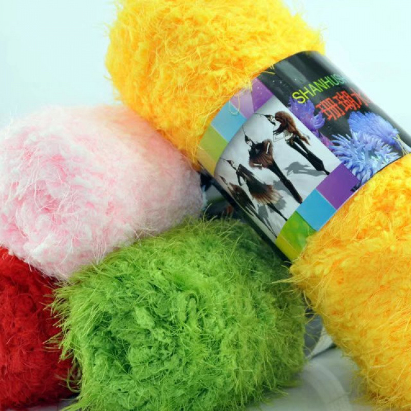 Coral mink phoenix feather wool group long hair woven imitation fur hook scarf towel poke embroidery diy now wholesale