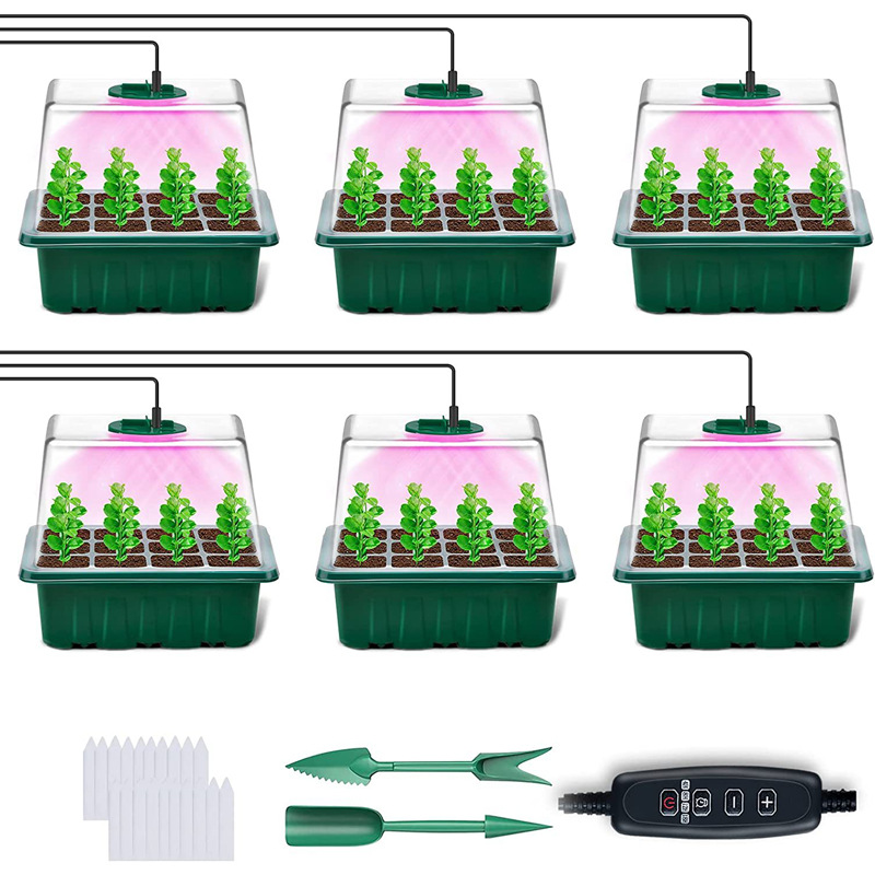 Wholesale Timing Dimming Seedling Pot 12 Hole Thickened High Cover Seedling Pot with Light Seedling Box Seedling Supplements Light Amazon Hot Sale