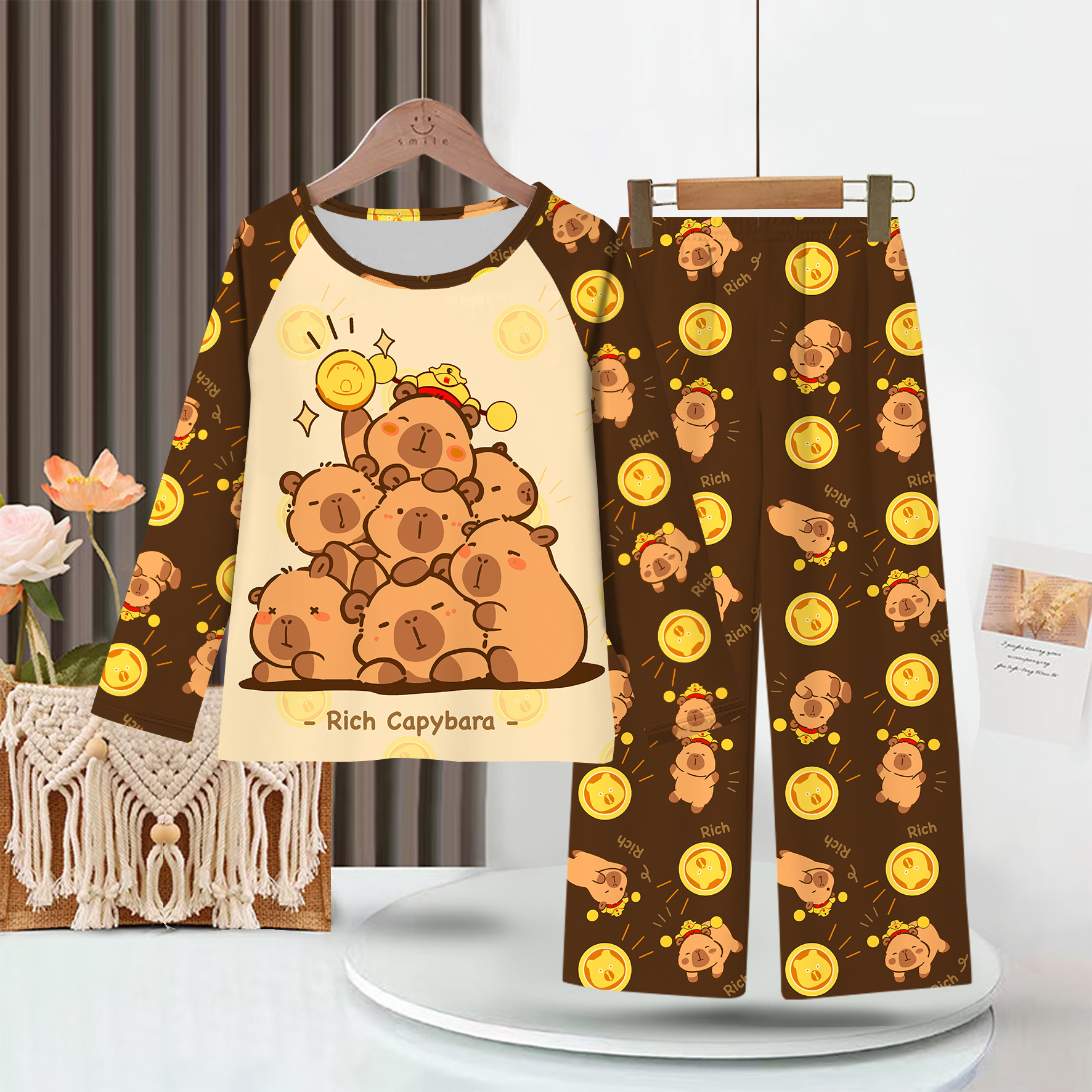 2025 New Children's Pajamas Boys Thin Long-sleeved Trousers Girls Cartoon Southeast Asian Home Clothes
