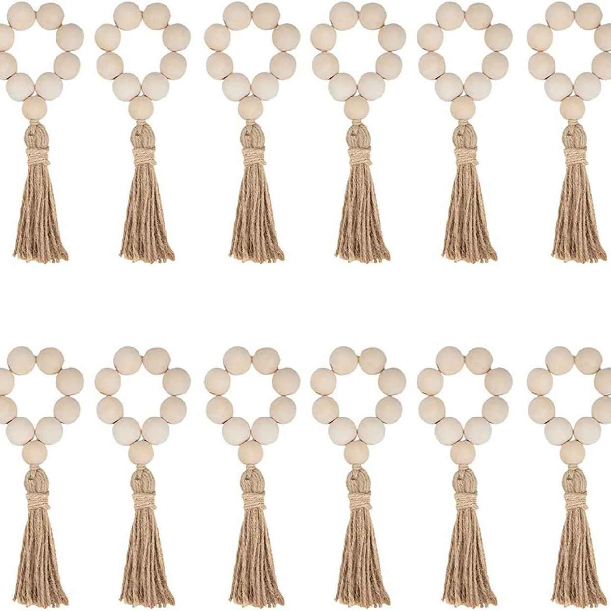 Bohemian Style Wooden Bead Tassel Napkin Ring Adjustable Hand-Woven Napkin Buckle Antique High Elastic Hemp Rope Meal