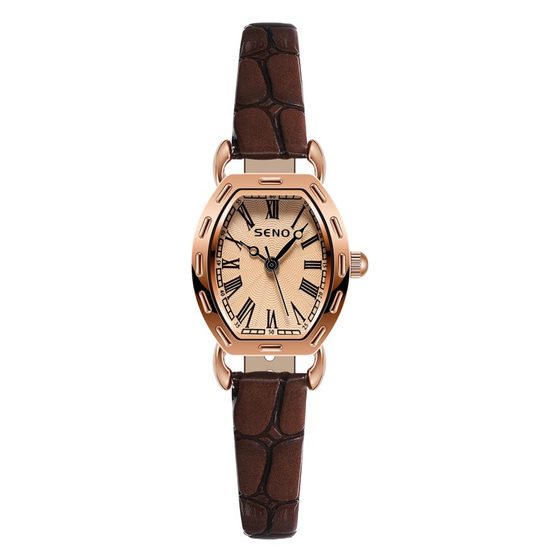 SENO Chennuo Vintage Small Wine Barrel Watch Women's Belt Elegant Small Square Watch Quartz Movement Women's Watch