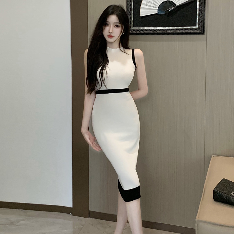 2667 Europe and the United States Southeast Asia foreign trade wholesale 2024 women's French temperament vest dress stitching slim dress