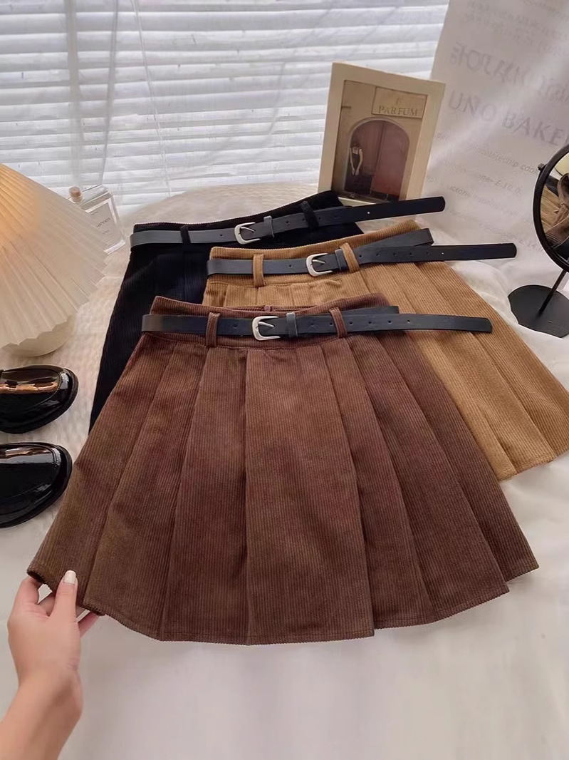 Pleated Skirt High Waist Skirt Women's 2025 Autumn and Winter Wear Korean Style Retro All-match Anti-walking Short Skirt