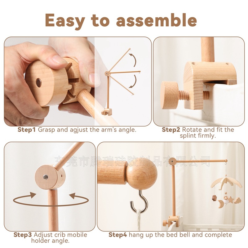 Picture of Amazon Wooden Baby Bed Bell Bracket Rotatable Baby Comforting Bracket Floor Hanging Wooden Bed Bell Toy