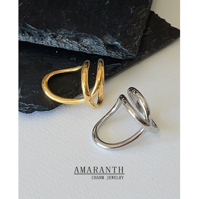 Picture of European and American Ins Cold Style Niche Stylish Design Asymmetrical Twisted Line Ring Titanium Steel 18K Non-Fading Trend