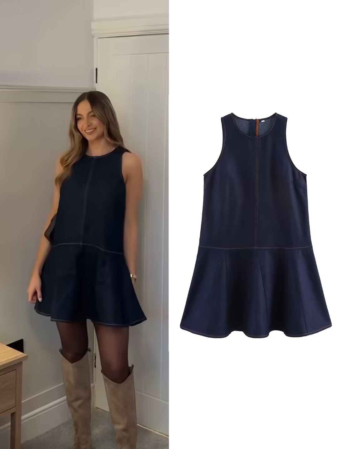 Cross-border wholesale European and American style 2025 summer fashion round neck sleeveless loose Denim short dress women