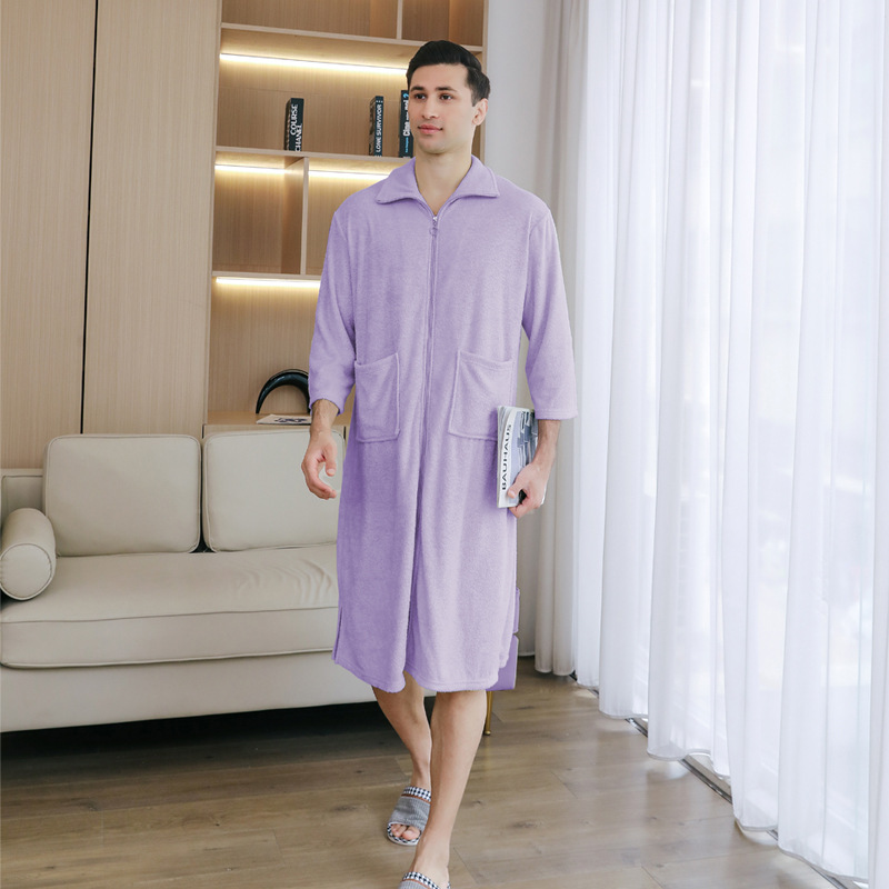 Picture of Amazon New Towel Material Bath Dress Naked Wear Men's Nightgown Mid-length Spring and Summer Pajamas Women's Loose Plus Size Bathrobe