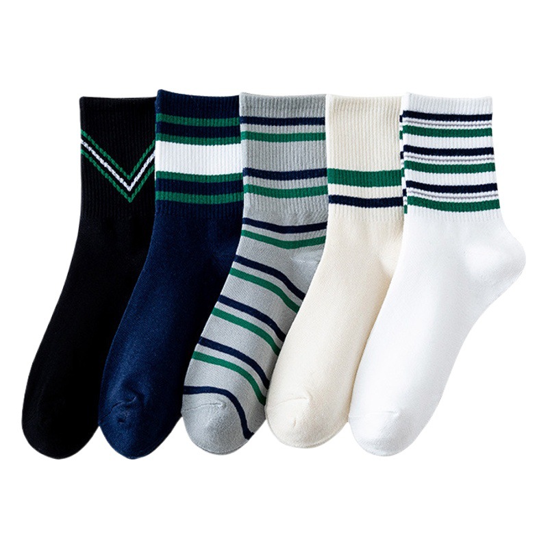 Socks men's cotton stockings deodorant sweat-absorbent autumn and winter stockings simple striped solid color casual high-top men's socks