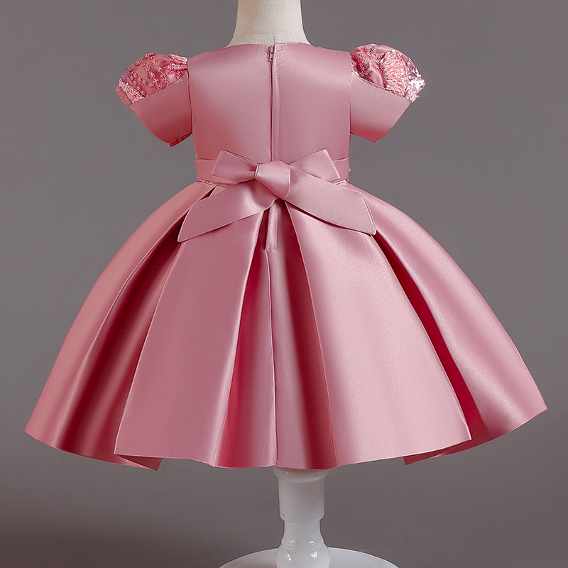 Picture of Cross-border new children's dress Princess dress satin beaded bow dress flower girl birthday party costume