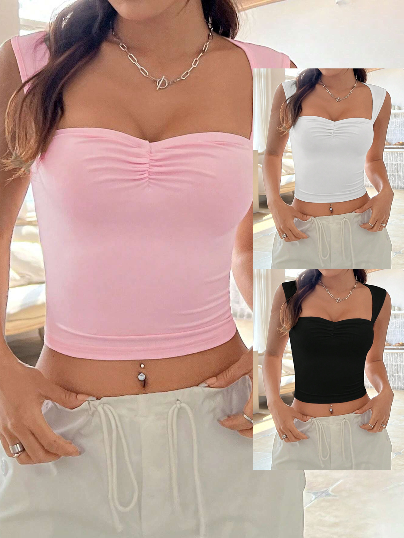 Picture of Ins Explosions 2024 Europe and the United States Cross-border Sexy Spice Girl Design Sense Front Pleated Heart Machine Backless Slim Vest
