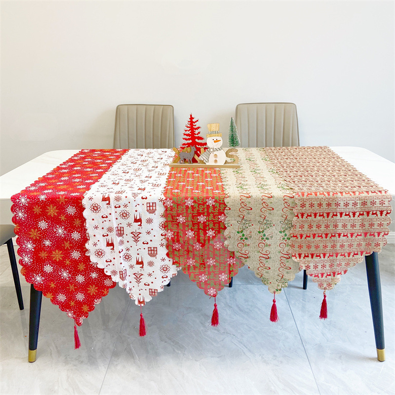 Christmas New Christmas Decorations Linen Printed Table Runner Table Decorations Tablecloth Placemats