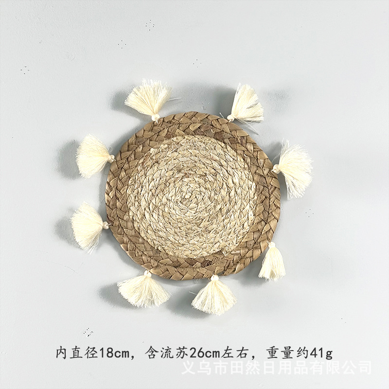 Picture of Bohemian style straw wall decoration living room background wall decoration ethnic round hanging decoration sofa bedside hanging decoration