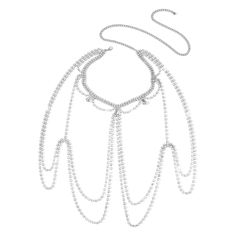 Temperament tassel rhinestone chest chain accessories European and American nightclub party sexy fashion multi-layer flash diamond necklace body chain women