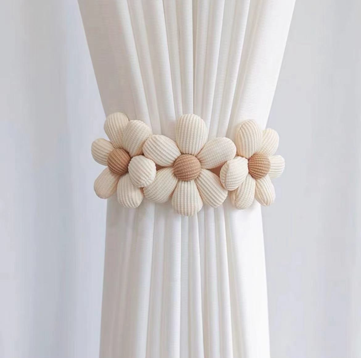 Picture of Cute Flower Curtains, New Style Tiebacks with Elastic Bands, No-Drill Simple Tiebacks for Living Room and Bedroom, Decorative Accessories