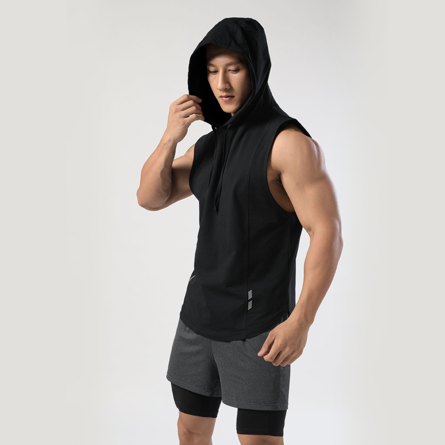 Picture of Adult Hooded Sleeveless T-Shirt Men's Sports Casual Quick-Drying Clothing Fitness Running Boxing Training Vest Sports Trend