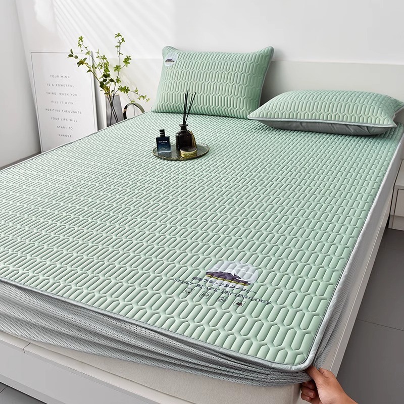 Picture of New Summer Ice Silk Latex Mat Three-Piece Set of Fitted Sheets Foldableing Dormitory Student Single Machine Washable Mat