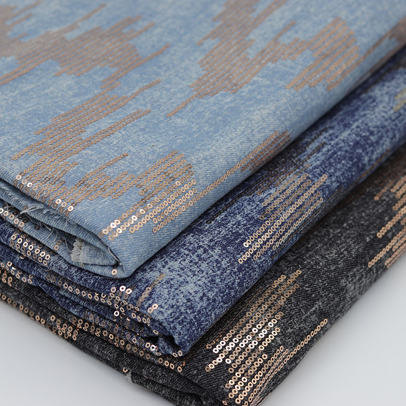 Picture of Champagne sequins dress dress washed Denim fabric clothing fabric clothing coat handmade DIY