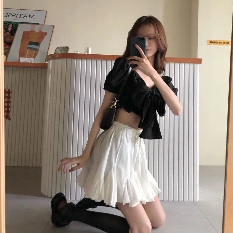Super Fairy Ins Slim-fit Puffy A- line Skirt Women's Age-reducing Short Skirt Summer Korean-style All-match High-waist Student Half-length Skirt