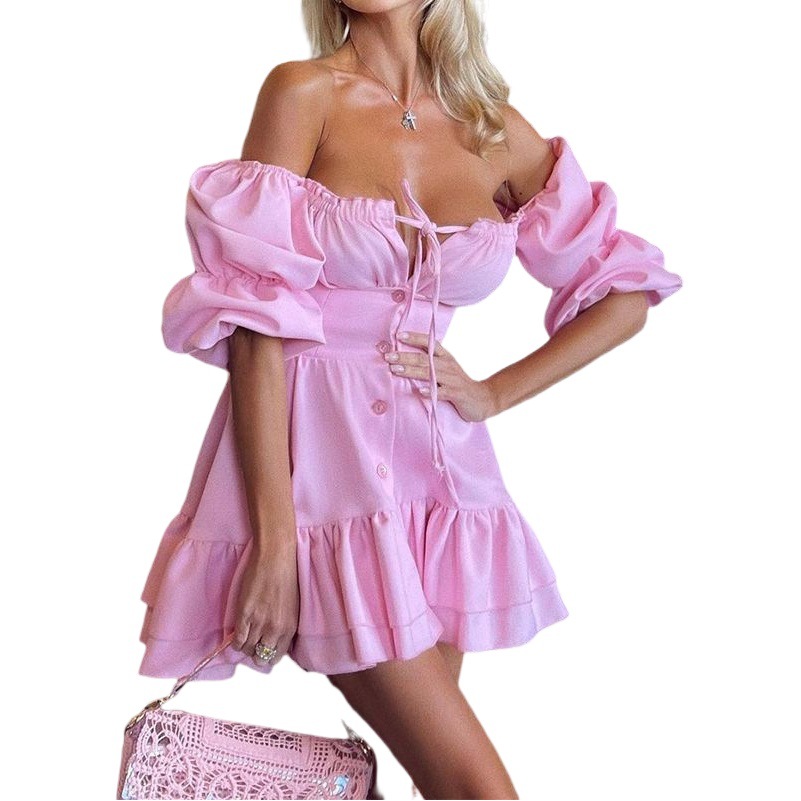 FD994 in stock 2025 autumn new cross-border women's solid color sexy short sleeve tube top nightclub mini dress