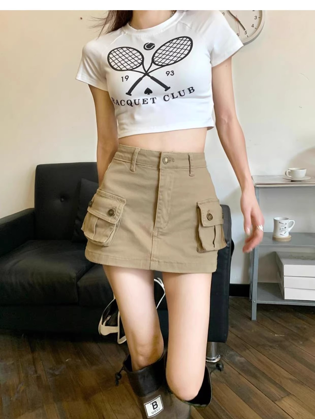 Hot Girl khaki A- Line Work Dress Skirt Skirt Women's Autumn Denim Skirt Sexy Hip Skirt Pocket Skirt