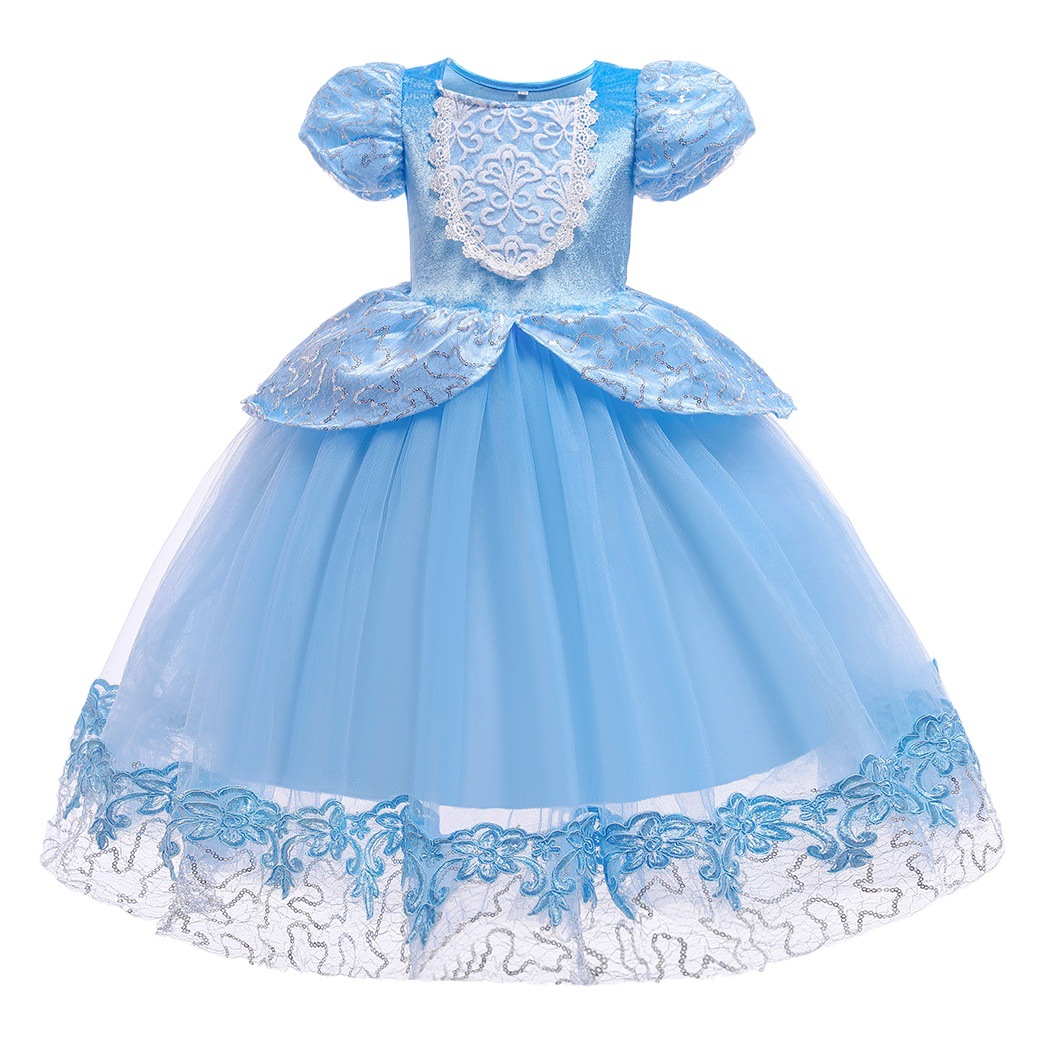 Girls 2025 Summer Frozen Mesh New Mesh Long Skirt Puffy Princess Skirt Cinderella Performance Dress