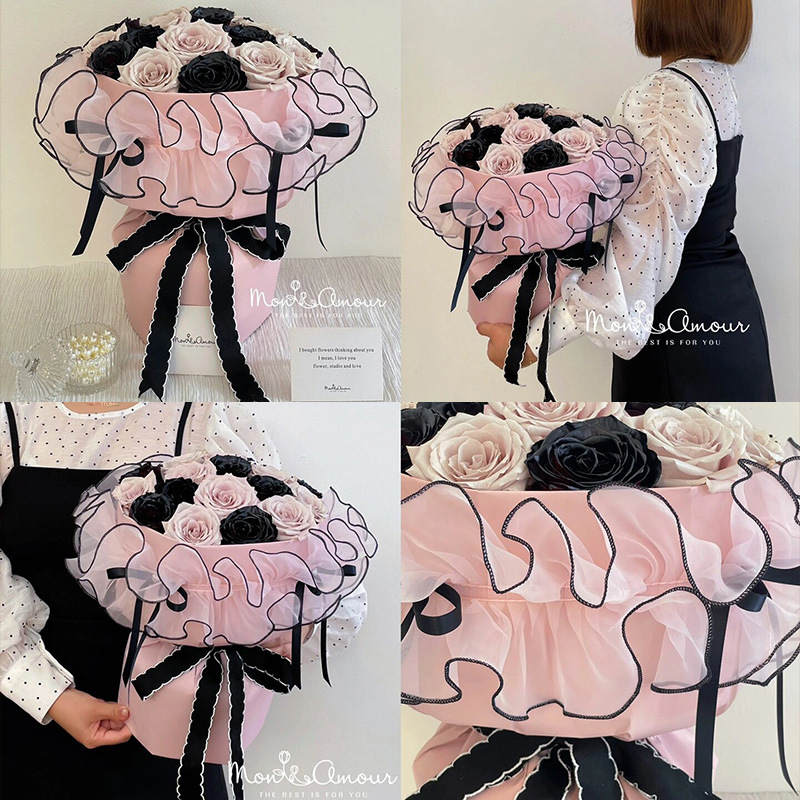 Organza plain pearl bouquet edge flower wrapping wave yarn puff edge apron floral flower shop wholesale