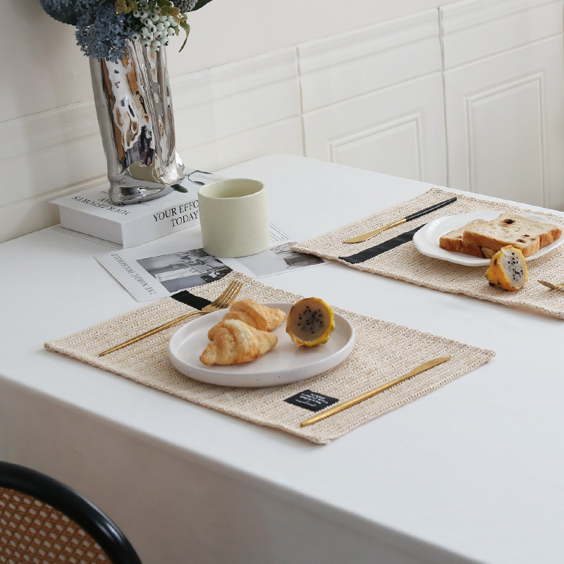 Picture of Beauty Elements ins Style Woven Place Mat Table Mat Southeast Asia Style Rectangular Simple Heat Insulation Mat Cross-border Hot Sale