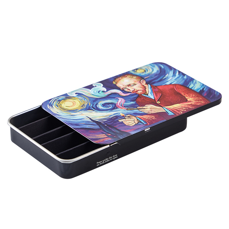 Picture of Children's Lock Iron Box Metal Push-pull Hemp Iron Box Cigarette Wire Drawer Storage Box Press Lock Anti-opening Slide Cover Box