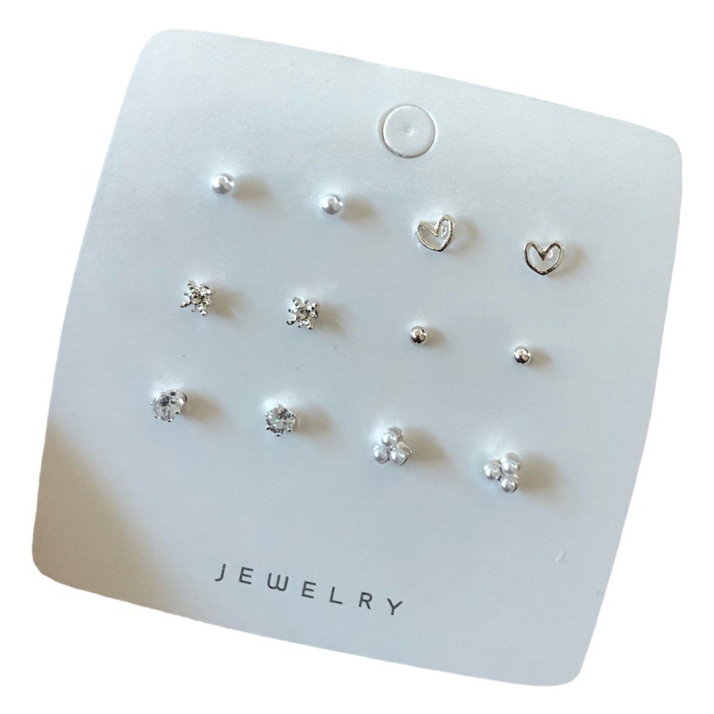 s925 Sterling Silver Needle Pearl Ear Holes Ear Stud Set Multi-ear Holes All-match Ear Bone Stud Simple Love Student Earrings