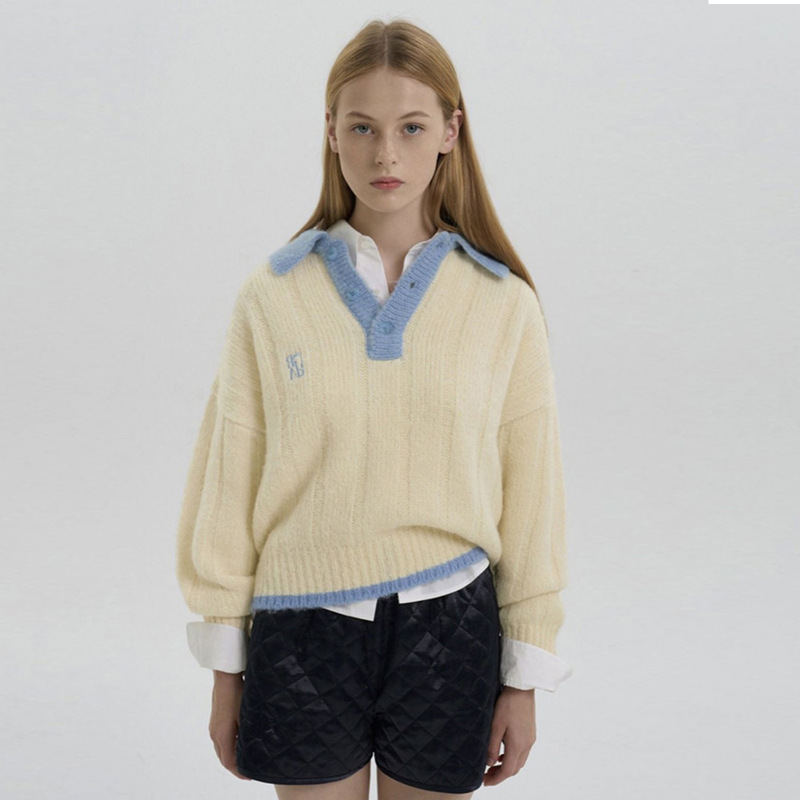 Picture of Lazy style Korean new autumn and winter mohair sweater buckle lapel pullover embroidered letters long sleeve sweater women