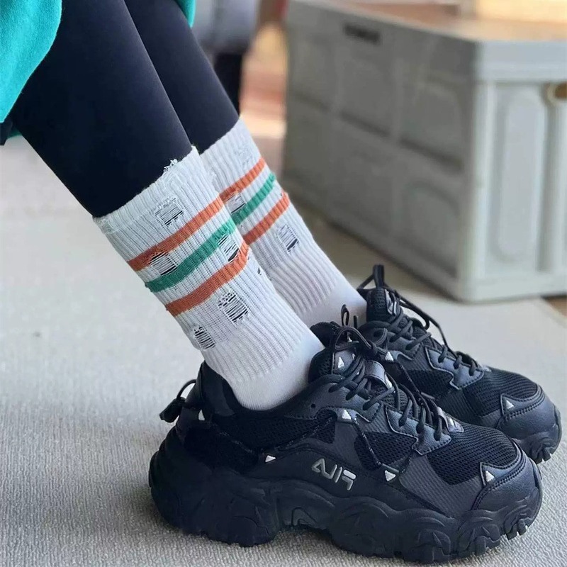Socks for Women Spring and Summer Thin Three-Color Stripesd Ripped Women's Socks Individually Packaged Trendy Socks Fashionable and Breathable Mid-Calf Socks