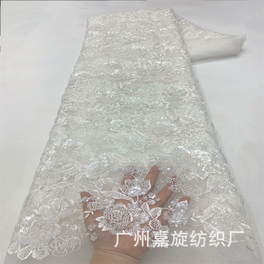 Picture of New Heavy Industry Handmade Bead Embroidery Cloth Ghana Zhongfeng Wedding Dress Bead Tube Embroidery Lace Embroidery Mesh Fabric