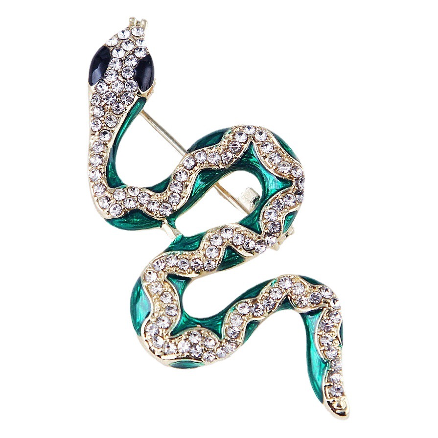 Picture of Lanhao K-Style Cross-Border Alloy Rhinestone Dripping Oil Enamel Green Snake Animal Brooch Pin Clothing Accessories Unisex